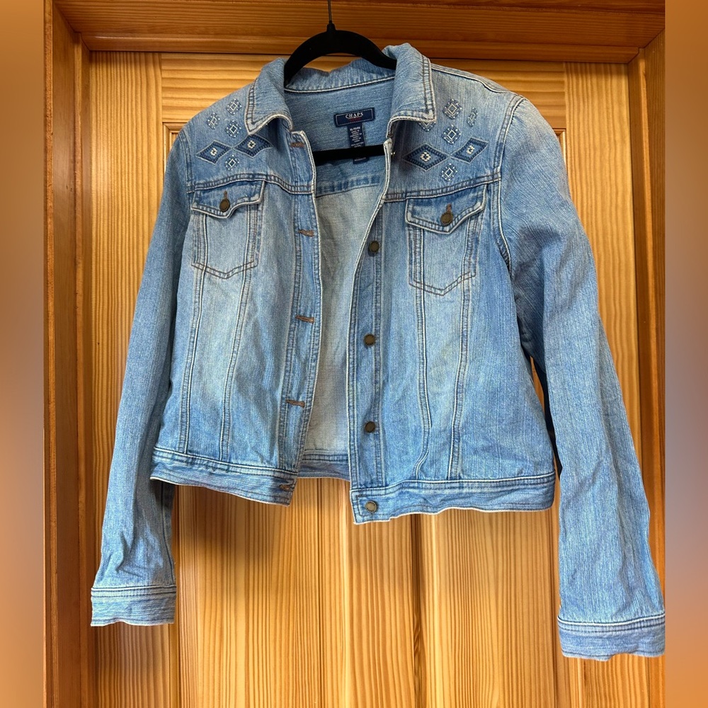 Chaps Denim Crochet Jean Jacket. Size XL.
